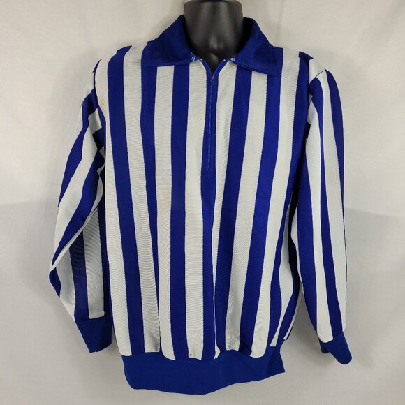 Maska Hockey Vintage 1980s Blue Striped 1/4 Zip Referee Jersey - Picture 1 of 3